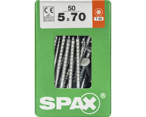 Spax Universalschraube Senkkopf Stahl gehärtet T 20, Holz-Teilgewinde 5x70 mm, 50 Stück Spax Universalschraube Senkkopf Stahl gehärtet T 20, Holz-Teilgewinde 5x70 mm, 50 Stück