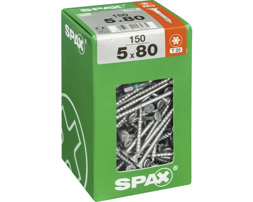 Spax Schrauben 5 x 80 Millimeter, 150 Stück in einer grünen Verpackung
