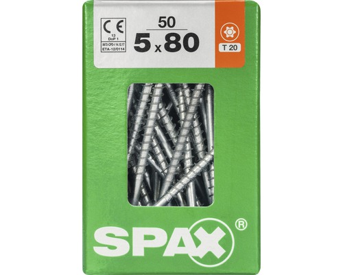 Spax Universalschraube Senkkopf Stahl gehärtet T 20, Holz-Teilgewinde 5x80 mm, 50 Stück Spax Universalschraube Senkkopf Stahl gehärtet T 20, Holz-Teilgewinde 5x80 mm, 50 Stück