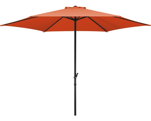 Oranger Gartenschirm mit schwarzem Gestell