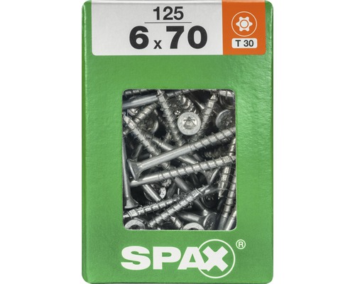 Spax Universalschraube Senkkopf Stahl gehärtet T 30, Holz-Teilgewinde 6x70 mm, 125 Stück