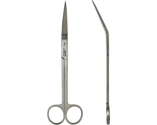 Aquascaping-Schere aus Edelstahl mit gebogener Klinge.