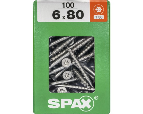Spax Universalschraube Senkkopf Stahl gehärtet T 30, Holz-Teilgewinde 6x80 mm, 100 Stück Spax Universalschraube Senkkopf Stahl gehärtet T 30, Holz-Teilgewinde 6x80 mm, 100 Stück