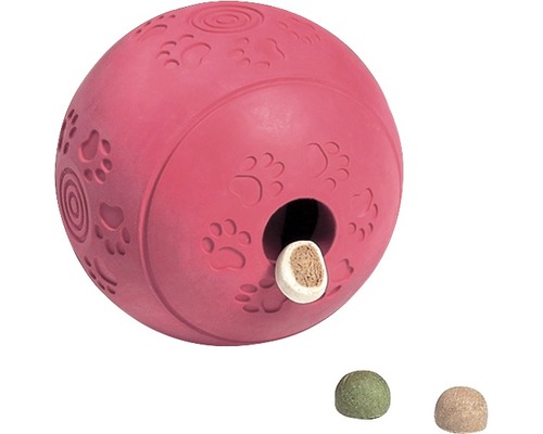 Pinker Hundespielzeugball mit Pfotenabdruck und Futterausgabe