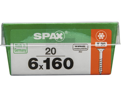Spax Universalschraube Senkkopf T 30, Teil-Holzgewinde, 6x160 mm, 20 Stück Spax Schraubenpackung mit 20 Stück, Größe 6x160
