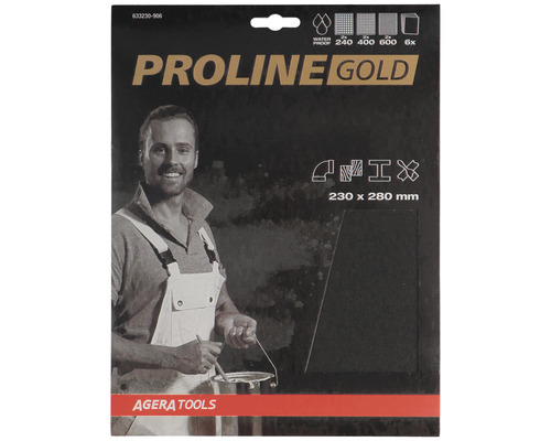 PROLINE GOLD Profi Schleifpapier für Nassschliff P240/400/600 230x280 mm 6 Stück PROLINE GOLD Schleifpapier, wasserfest, Körnung 240, 400, 600, 6 Stück, 230 x 280 mm