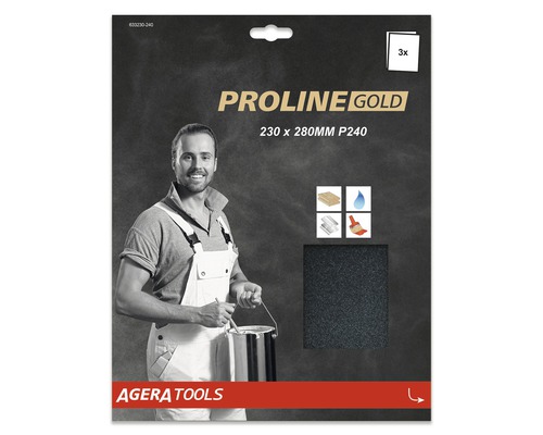 PROLINE GOLD Profi Schleifpapier für Nassschliff P240/400/600 230x280 mm 3 Stück Agera Tools Schleifpapier, Körnung P240, Größe 230 x 280 Millimeter, Dreierpackung