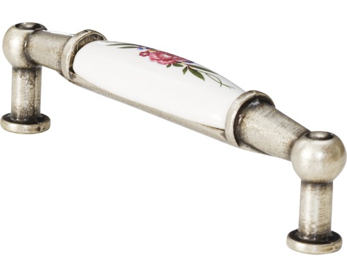 Möbelgriff aus Metall und Keramik mit Blumenmuster