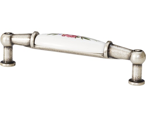 Möbelgriff aus Metall und Keramik mit Blumenmuster
