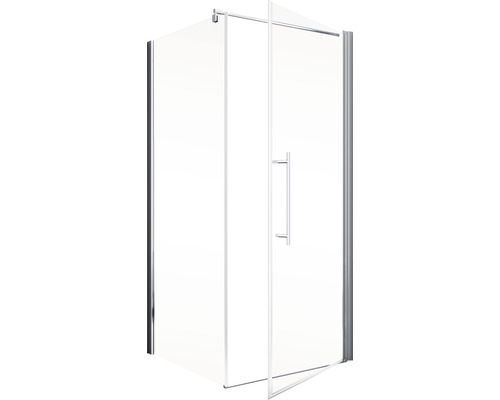 Eckdusche mit einer Tür und Griff