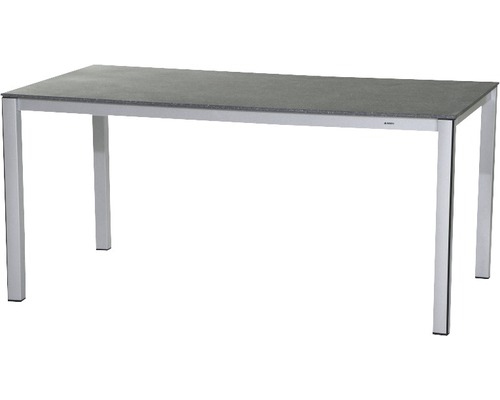 Rechteckiger Gartentisch mit Aluminiumgestell und Steinplatte