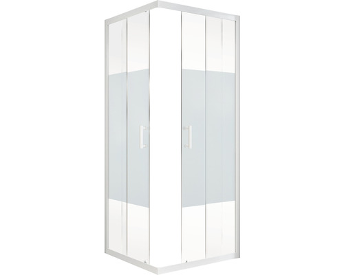 Eckdusche mit zwei Glastüren und Griffen