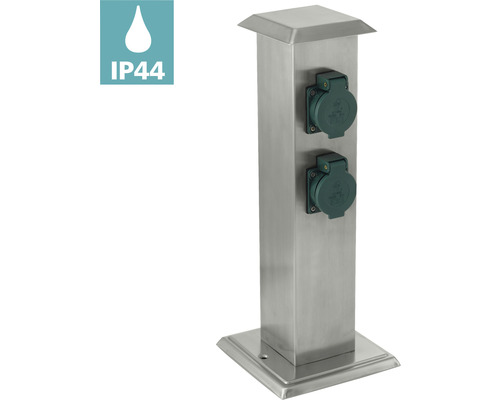 Gartensteckdose aus Edelstahl mit zwei Steckdosen und IP44 Schutzart