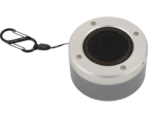 Runder Lautsprecher mit Karabinerhaken zur Befestigung