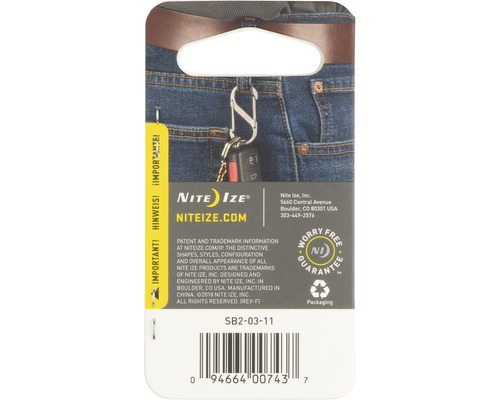 Nite Ize Logo auf Produktverpackung mit Schlüsselanhänger