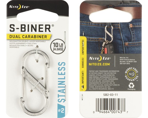 Nite Ize S-Biner Doppelkarabiner aus Edelstahl, Tragkraft 4,5 Kilogramm