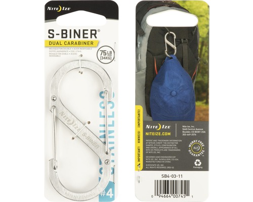 Nite Ize S-Biner Doppelkarabiner aus Edelstahl, maximale Traglast 34 Kilogramm
