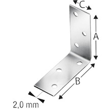 Winkelverbinder mit Maßangaben A, B, C und 2,0 mm Materialstärke
