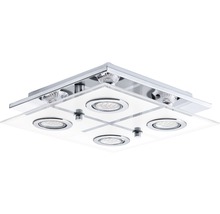 Quadratische Deckenleuchte mit vier LED-Spots und Glasschirm