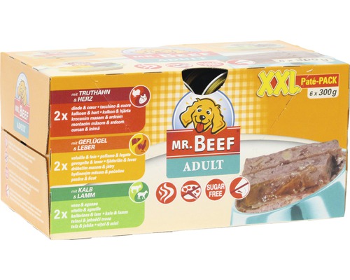 Hundefutter nass MR.BEEF Schalen Paté 6x300 g