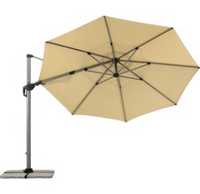 Beiger Sonnenschirm mit Standfuß für den Außenbereich