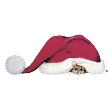 Illustration einer Maus unter einem Weihnachtsmannhut