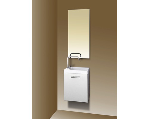 Badezimmer Waschbecken mit Unterschrank, Armatur und Spiegel