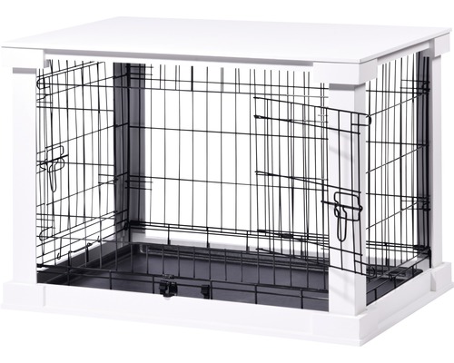 Weiße Hundehausbox mit Metallgitter