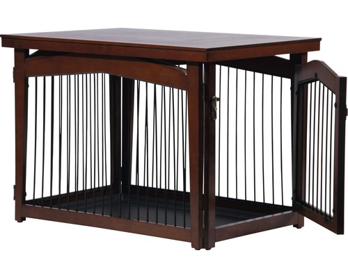 Hundebox aus Holz mit Tür und Gitterstäben