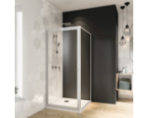 Seitenwand für Duschtür Breuer Fara4 900x1850 mm Echtglas Klar hell alunatur Duschkabine im Badezimmer mit schwarzen Akzenten