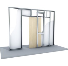 Schiebetürsystem mit Holztürblatt und Metalleinfassung