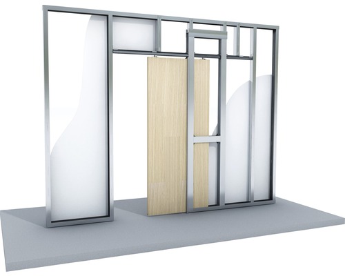 Schiebetürsystem mit Holztürblatt und Metalleinfassung