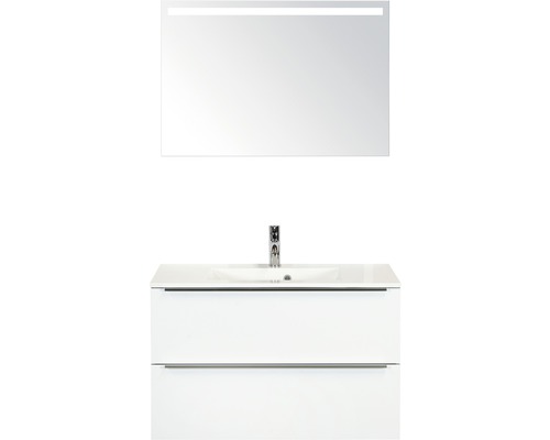 Badmöbel-Set Sanox Pulse Mineralguss 170x90x50 cm Mineralgusswaschbecken weiß glänzend mit LED-Beleuchtung