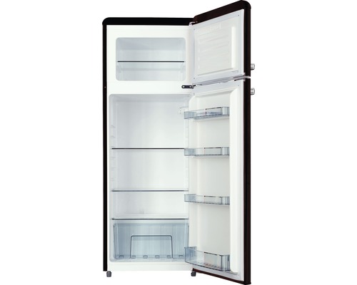 Retro Kühlschrank mit geöffneter Tür zur Ansicht des Innenraums