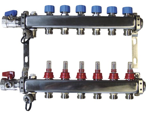Edelstahlverteiler Komplettset für 6 Heizkreise mit Zubehör