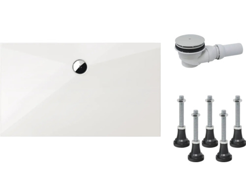 Extraflaches Rechteck-Duschwannen-Set Schulte Plan D21401504 90x80x3,5 cm weiß Duschelement mit Ablaufgarnitur und Füßen