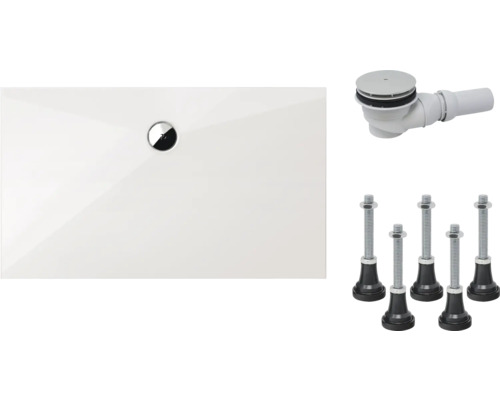 Extraflaches Rechteck-Duschwannen-Set Schulte Plan D21402304 120x80x3,5 cm weiß Duschwanne mit Ablaufgarnitur und Füßen