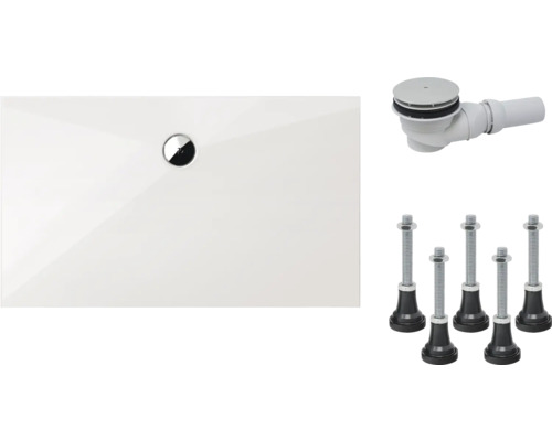 Extraflaches Rechteck-Duschwannen-Set Schulte Plan D21402404 120x90x3,5 cm weiß Duschwanne mit Ablaufgarnitur und Füßen
