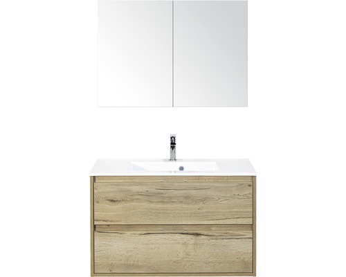 Badmöbel-Set Sanox Porto Mineralguss 170x90x50 cm Mineralgusswaschbecken Eiche natur mit Spiegelschrank Badmöbel-Set Sanox Porto Mineralguss 170x90x50 cm Mineralgusswaschbecken Eiche natur mit Spiegelschrank