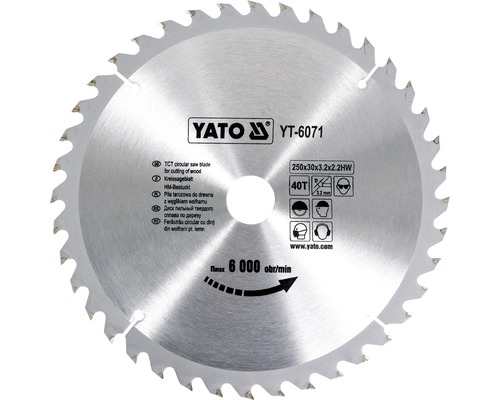 Yato Kreissägeblatt 250x30x3.2x2.2HW mit 40 Zähnen zum Schneiden von Holz.