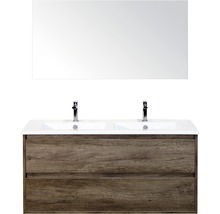 Badmöbel-Set Sanox Porto Keramik 170x121x51 cm Doppelwaschbecken Nebraska Eiche mit Spiegel