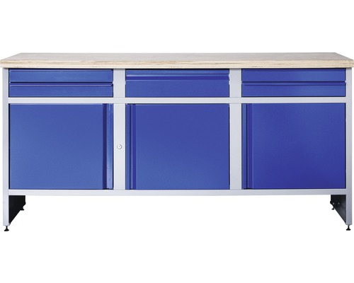 Werkbank Industrial B 3.1 1770 x 880 x 700 mm 3 Türen 5 Schubladen grau/blau Werkbank mit Schubladen und Schrankfächern