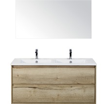 Badmöbel-Set Sanox Porto Keramik 170x121x51 cm Doppelwaschbecken 2 Schubladen eiche natur mit Spiegel