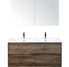 Badmöbel-Set Sanox Porto Keramik 170x121x51 cm Doppel-Keramikwaschbecken Nebraska eiche mit Spiegelschrank