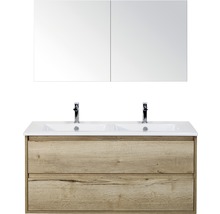 Badmöbel-Set Sanox Porto Keramik 170x121x51 cm Doppel-Keramikwaschbecken eiche natur mit Spiegelschrank