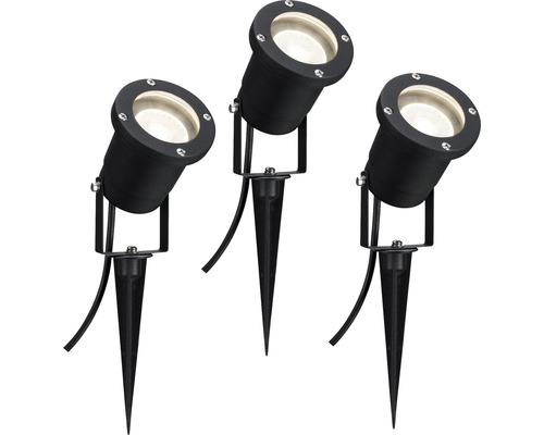 LED Außenspot-Set schwarz 3-flammig 230 lm 3000 K warmweiß IP 44 rund 320 mm Drei Gartenstrahler mit Erdspieß