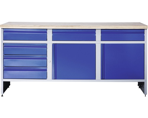 Werkbank Industrial B 4.2 1770 x 880 x 700 mm 2 Türen 6 Schubladen grau/blau Werkbank mit Schubladen und Schrankfächern