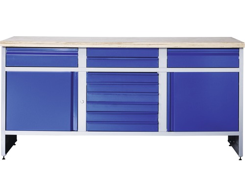 Werkbank Industrial B 9.0 1770 x 880 x 700 mm 2 Türen 10 Schubladen grau/blau Werkbank mit Schubladen und Schrankfächern