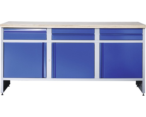 Werkbank Industrial B 3.0 1770 x 880 x 700 mm 3 Türen 5 Schubladen grau/blau Werkbank mit Schubladen und Schränken für die Werkstatt