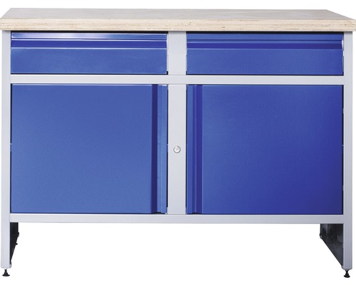 Werkbank Industrial A 1.0 1180 x 880 x 700 mm 2 Türen 2 Schubladen grau/blau